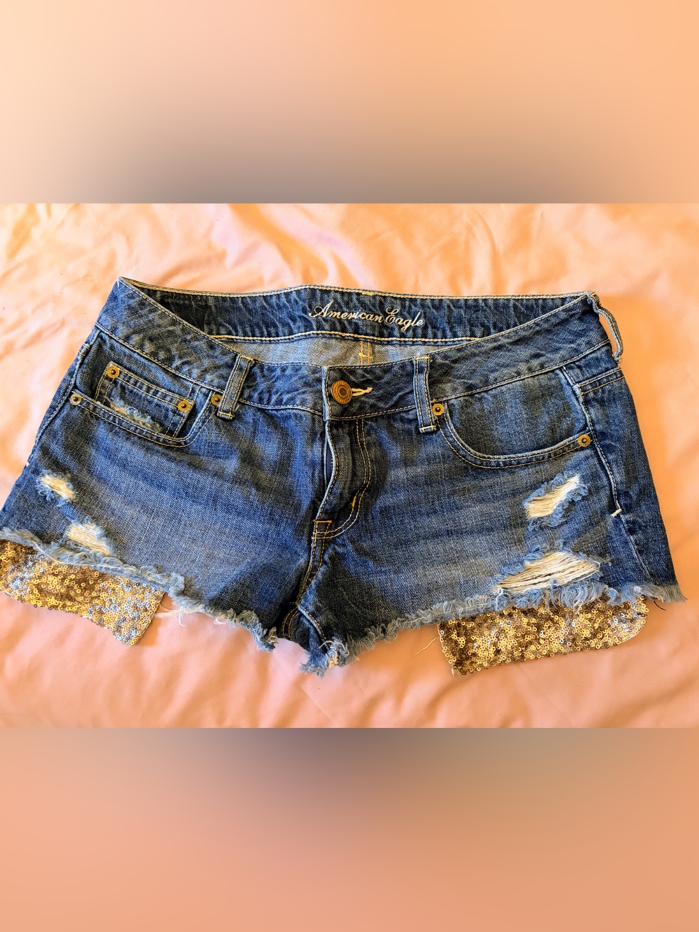 American Eagle Distressed Low rise Denim Cutoff Shorts - Blue